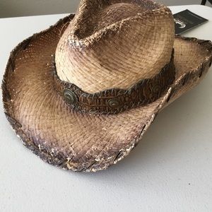 Henschel Distressed Woven Raffia Western Straw Hat